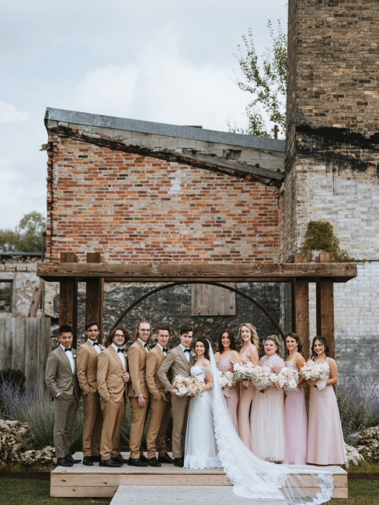 wedding party at elora mill outdoor ceremony