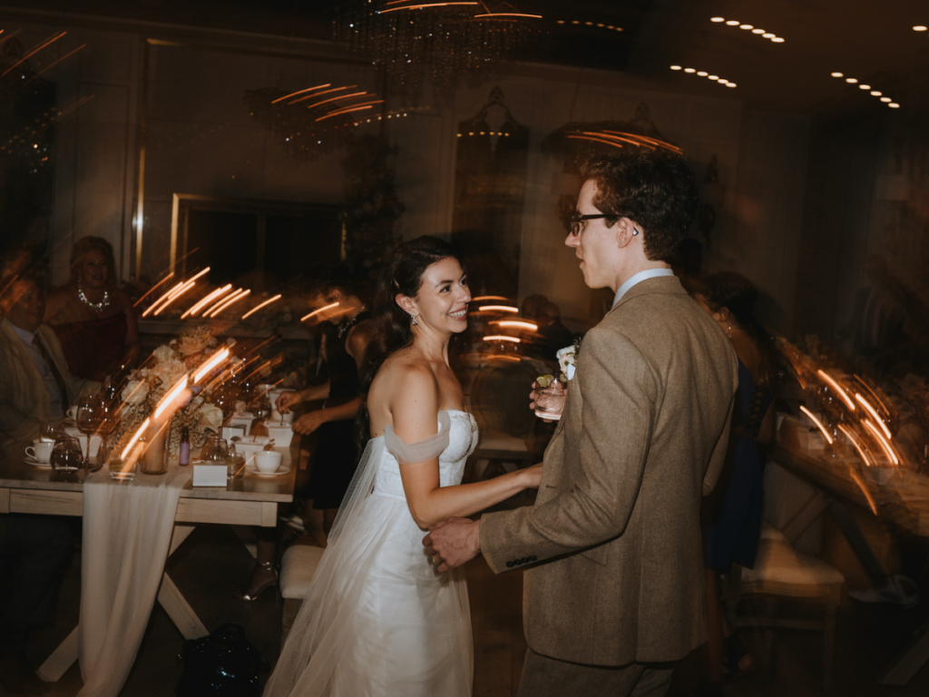 dancing wedding celebration blurred flash photo elora mill