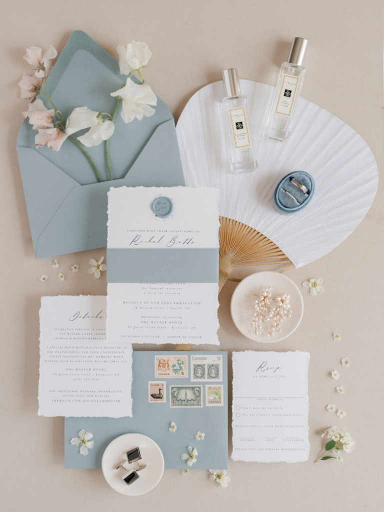 Invitation suite detailed shot with lots of blue details